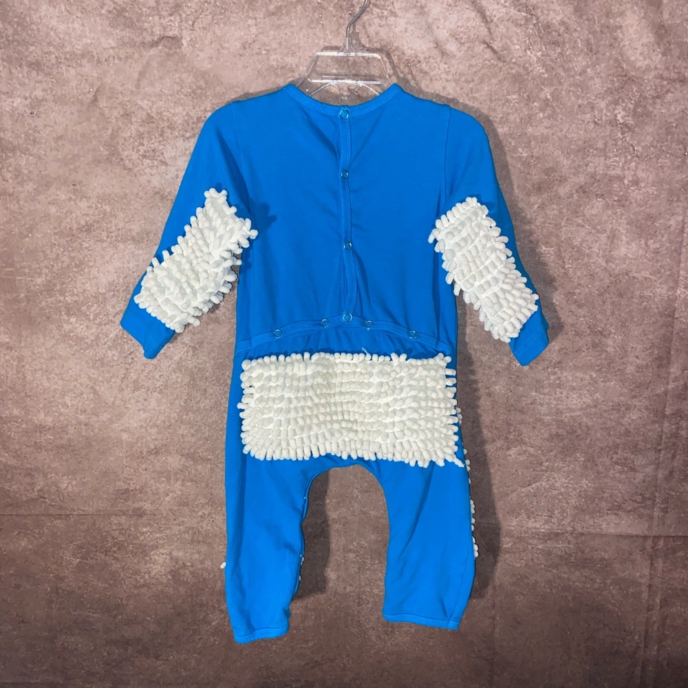 Gavvy Baby-blue & white onesie w/playful text/mop design. Size 9-12 months-NWOT - Picture 2 of 3